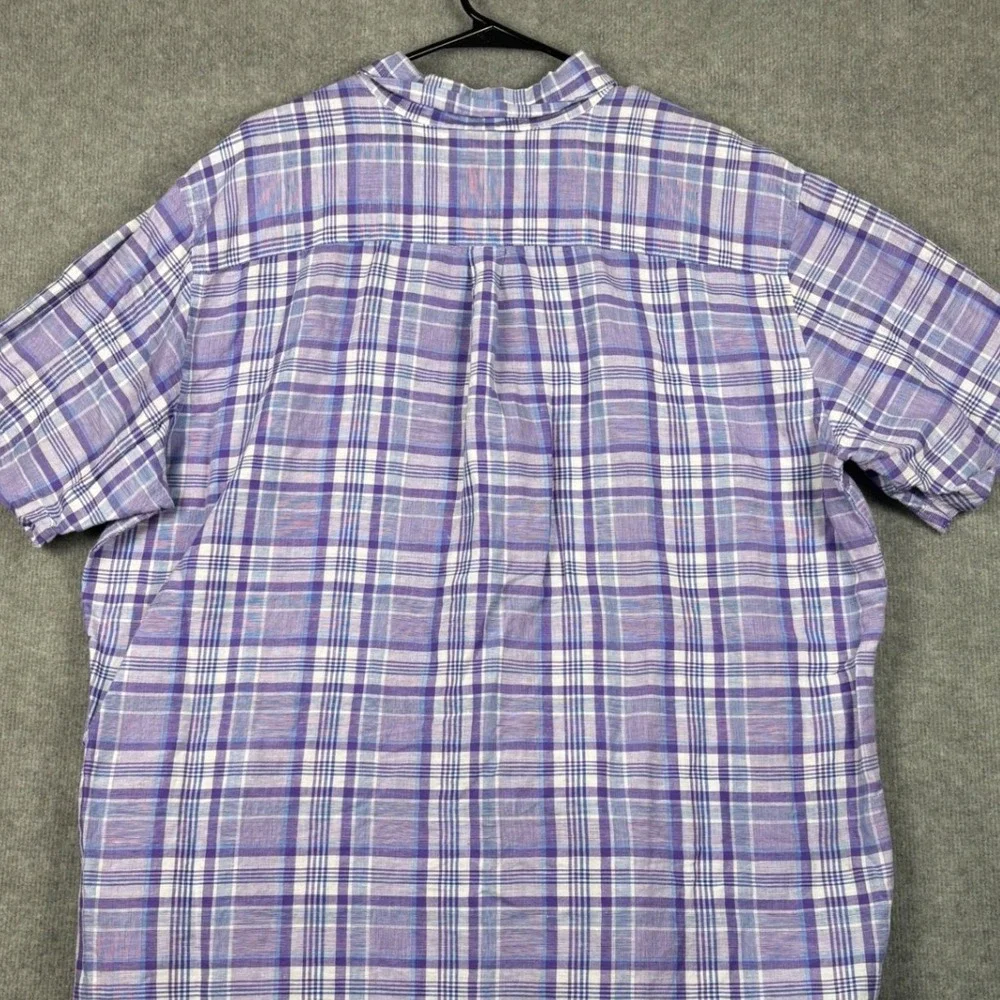 Chaps Linen Cotton Short Sleeve Plaid Button Down Shirt‎ XXL Purple